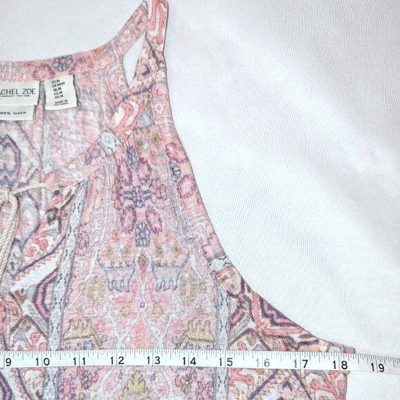 Rachel Zoe | 100% Linen Tassel Tank Top Pink & Beige Motif | Size Medium - Picture 10 of 11